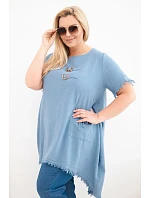 Dámské bavlněné šaty Plus Size s delším zadním dílem a kapsou džínová