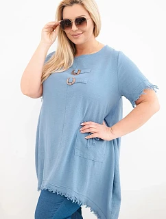 Dámské bavlněné šaty Plus Size s delším zadním dílem a kapsou džínová