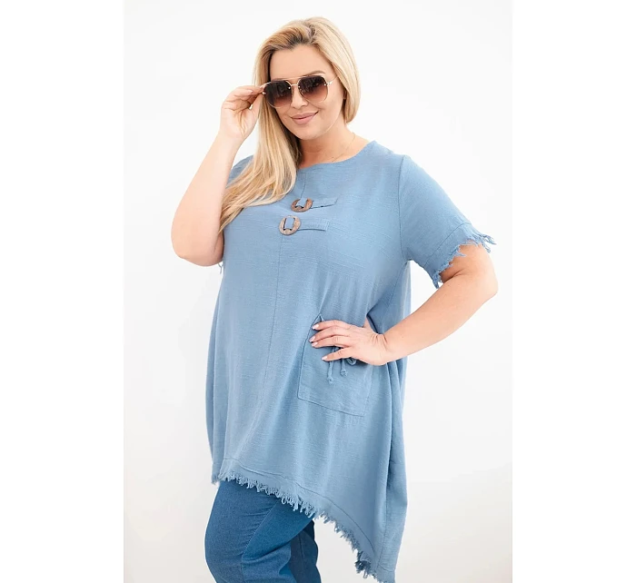 Dámské bavlněné šaty Plus Size s delším zadním dílem a kapsou džínová