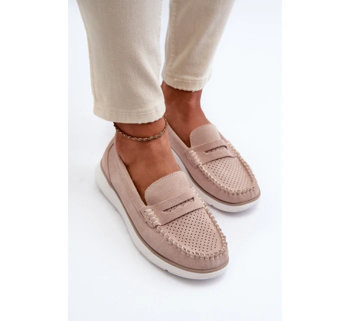 Sametové mokasíny na platformě Sergio Leone SP012 Beige