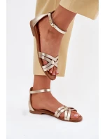 Dámské kožené sandály na plochém podpatku model 21701928 zlaté - Maciejka