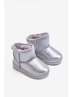 Teplé dětské sněhové boty s kožešinou stříbrné Scooby