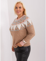 Tmavě béžový dámský svetr plus size se vzory