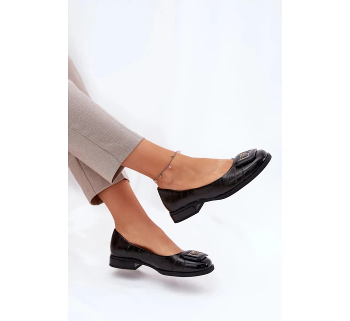 Dámské kožené baleríny s ozdobou D&A – černé Dámské kožené baleríny s ozdobou D&A – černé