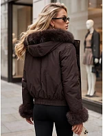Krátká dámská zimní bunda s kožešinou, čokoládová, FashionStreet TY5999