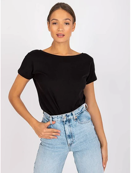 Černé dámské tričko Tshirt basic s výstřihem vzadu Feel Good model 21266659 - Factory Price Černé dámské tričko Tshirt basic s výstřihem vzadu Feel Good model 21266659 - Factory Price
