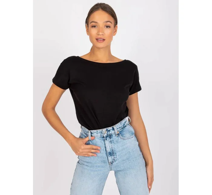 Černé dámské tričko Tshirt basic s výstřihem vzadu Feel Good model 21266659 - Factory Price Černé dámské tričko Tshirt basic s výstřihem vzadu Feel Good model 21266659 - Factory Price