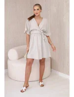 Mušelínové šaty s pasem tmavě béžová