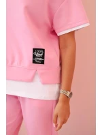 Dámská máslová souprava s krátkým rukávem a kalhotami světle růžová