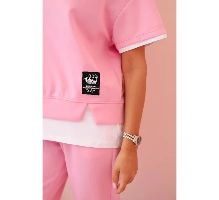 Dámská máslová souprava s krátkým rukávem a kalhotami světle růžová