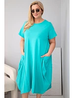Dámské bavlněné šaty Plus Size s kapsami mátová