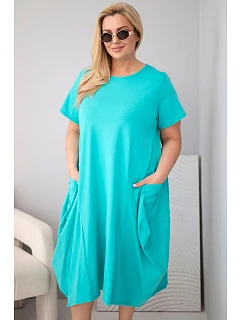Dámské bavlněné šaty Plus Size s kapsami mátová