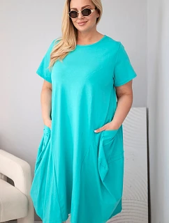 Dámské bavlněné šaty Plus Size s kapsami mátová