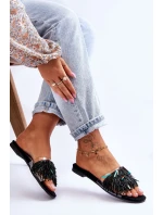 Dámské pantofle s módními ozdobami S.Barski KV-576-4 Černá