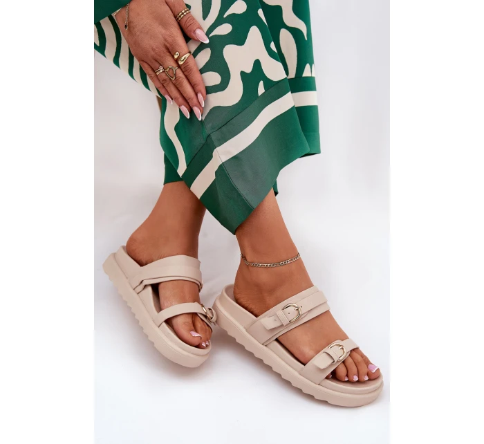 Dámské Pantofle Na Platformě Se Zlatými Béžové model 21687846 - Boto Dámské Pantofle Na Platformě Se Zlatými Béžové model 21687846 - Boto