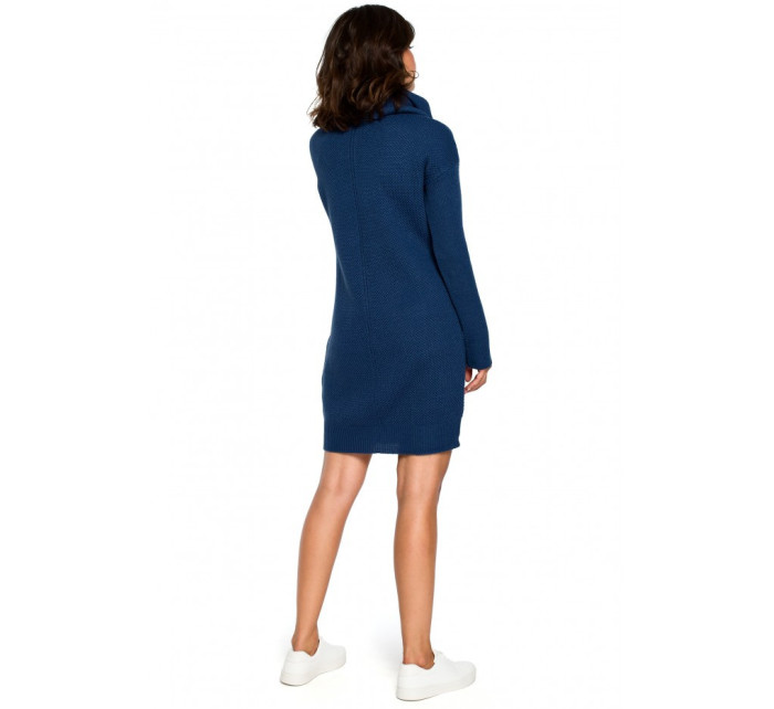 Pletené svetrové šaty s výstřihem modré model 18001919 - BeWear