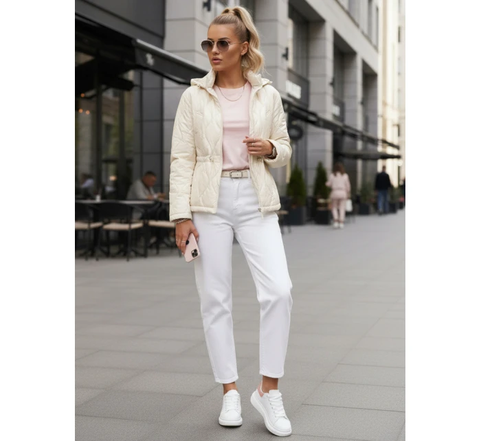 Dámská prošívaná bunda s kapucí ecru FashionStreet TY5533