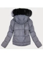 Tmavě modro-šedá oboustranná dámská bunda (b9555) Tmavě modro-šedá oboustranná dámská bunda (b9555)