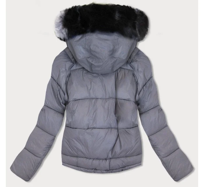 Tmavě modro-šedá oboustranná dámská bunda (b9555) Tmavě modro-šedá oboustranná dámská bunda (b9555)