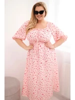 Dámské šaty Plus Size s výstřihem na tkaničky a elastickým pasem model 21959146 růžová - K-Fashion