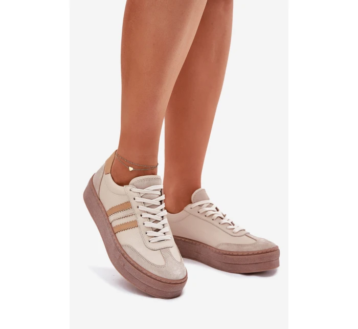 Dámské Kožené Tenisky Na Platformě Zazoo N1234 Béžové