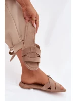 Dámské ploché pantofle s pásky tmavě béžové Pavelle