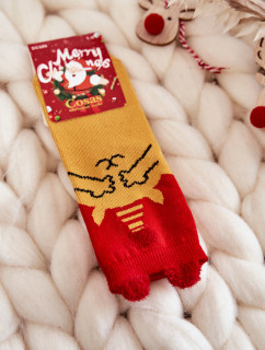 Dětské vánoční ponožky medvěd Cosas červeno-žlutý