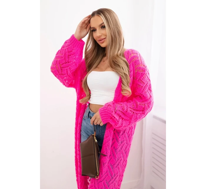 Svetr dlouhý kardigan Super  růžový model 20247435 - K-Fashion