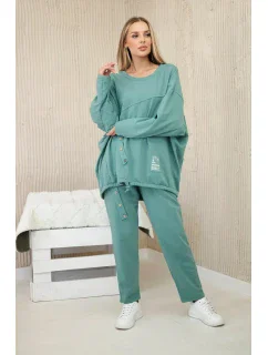 Oversize bavlněný komplet teplákové + kalhoty tmavá máta
