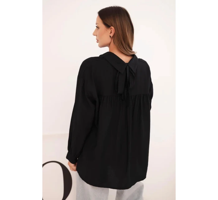 Dámská elegantní košile z viskózy s ozdobnými knoflíky černá