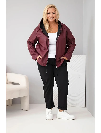 Dámská bunda Plus Size s kapucí a spodním bordó barva model 22297038 - K-Fashion Dámská bunda Plus Size s kapucí a spodním bordó barva model 22297038 - K-Fashion