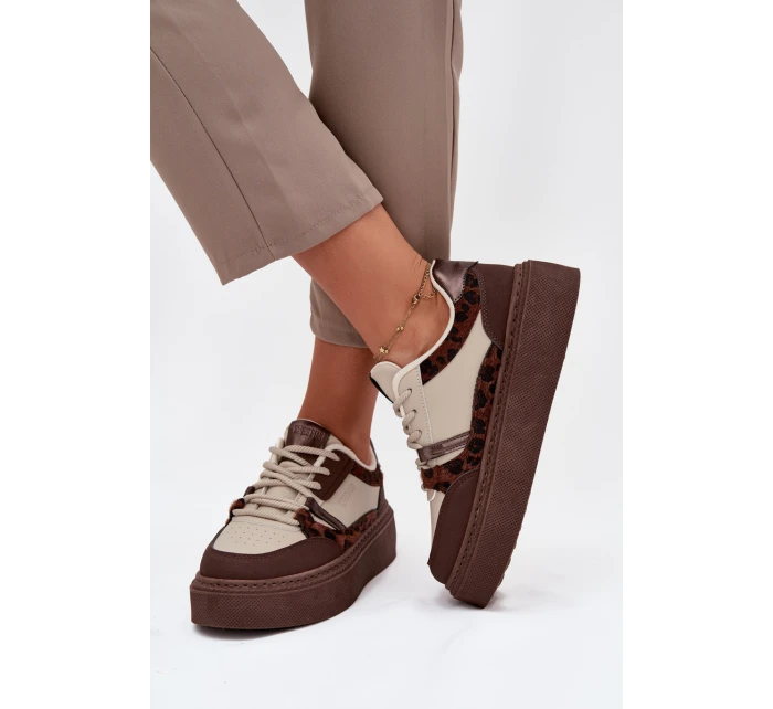 Dámské sneakersy na platformě Big Star SS274356 leopardí hnědo-bežové Dámské sneakersy na platformě Big Star SS274356 leopardí hnědo-bežové