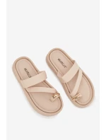 Dámské textilní pantofle s pásky a zlatým detailem světle béžové Farielle