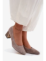 Lodičky z přírodního semiše na podpatku Vinceza Béžové