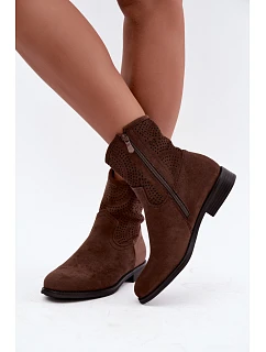 Otevřené kotníkové boty na nízkém podpatku model 22366462 hnědé - S.Barski