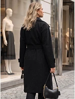 Dlouhý dámský kabát s vázáním v pase, černý, FashionStreet NY0809 Dlouhý dámský kabát s vázáním v pase, černý, FashionStreet NY0809