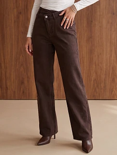 Dámské džíny s širokými nohavicemi a asymetrickým pasem, hnědé, FashionStreet UY3237