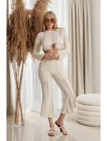Dámský komplet v barvě ecru crop top a dlouhé kalhoty model 21115773 - MADE IN ITALY
