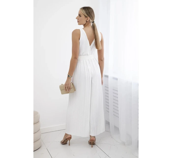 Plisovaná viskózová kombinéza ecru