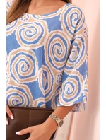 Dámská bavlněná blůza s model 21205236 vzory a ohrnutým rukávem tyrkysová - K-Fashion