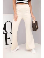 Dámské kalhoty máslo s model 21893645 se nohavicí béžové - K-Fashion