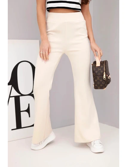 Dámské kalhoty máslo s model 21893645 se nohavicí béžové - K-Fashion