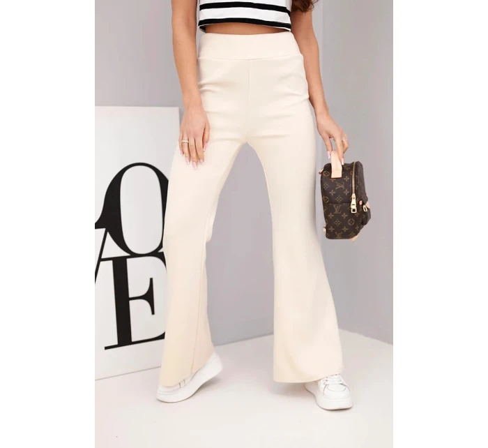 Dámské kalhoty máslo s model 21893645 se nohavicí béžové - K-Fashion