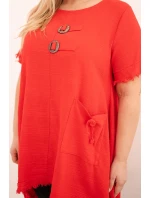 Dámské bavlněné šaty Plus Size s delším zadním dílem a kapsou červená