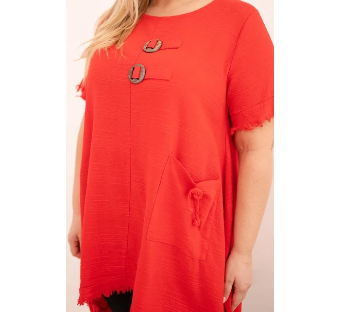 Dámské bavlněné šaty Plus Size s delším zadním dílem a kapsou červená