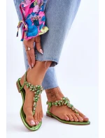 Dámské sandály žabky s kamínky Zelená model 21619860 - Boto Dámské sandály žabky s kamínky Zelená model 21619860 - Boto