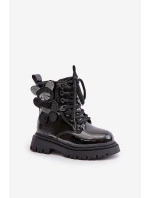 Zateplené dívčí botky s medvídkem na zip lakované černé model 21672270 - Boto