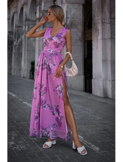 M781 Šifonové maxi šaty s rozparkem na nohou - model 3