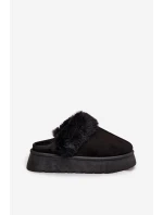 Dámské pantofle na platformě s kožíškem – černé Linaris Dámské pantofle na platformě s kožíškem – černé Linaris