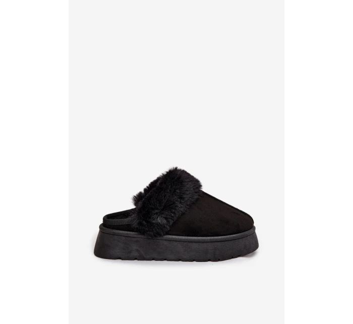 Dámské pantofle na platformě s kožíškem – černé Linaris Dámské pantofle na platformě s kožíškem – černé Linaris